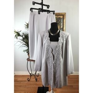 Justin Taylor 2-Piece Skirt Suit Set Womens 20 Gray Embroidered Details Classic